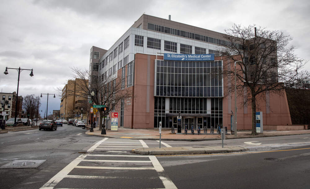 St. Elizabeth's Medical Center, a Steward Health Care family hospital in Brighton, Mass. (Robin Lubbock/WBUR)