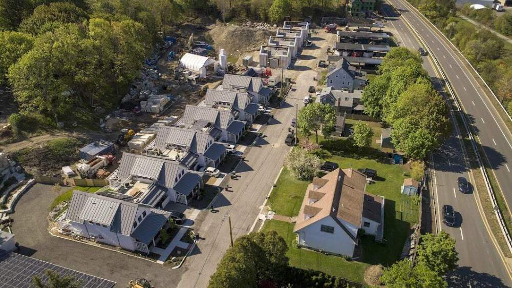 Passive house buildings under construction in Newburyport in 2021. (Robin Lubbock/WBUR)