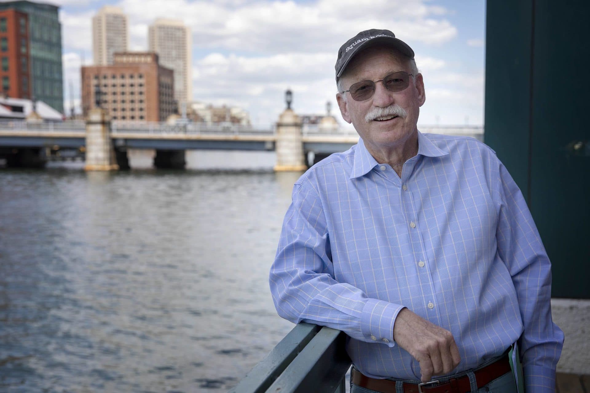 Boston Green Ribbon Commission member and senior adviser Bud Ris, at the Fort Point Channel in South Boston. (Robin Lubbock/WBUR)