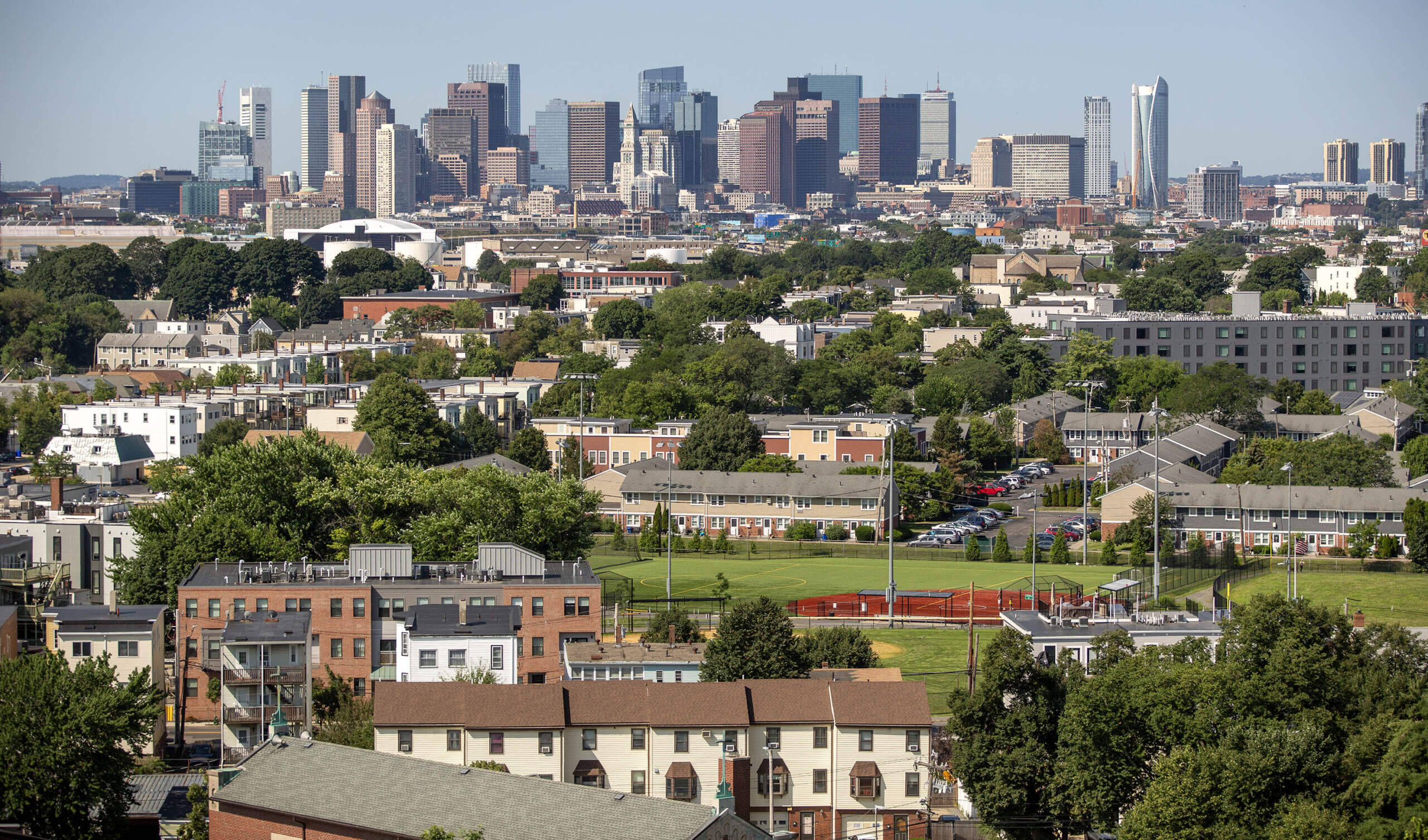 Downtown Boston, seen from East Boston's Orient Heights. (Robin Lubbock/WBUR)