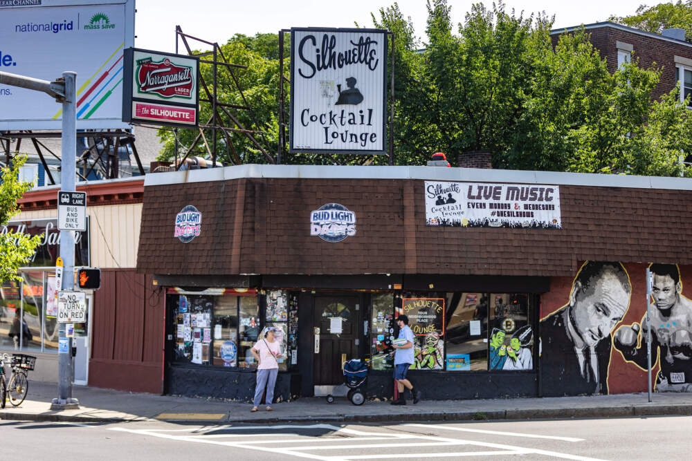 The Silhouette Lounge with its sign missing the man on the left side. (Jesse Costa/WBUR)