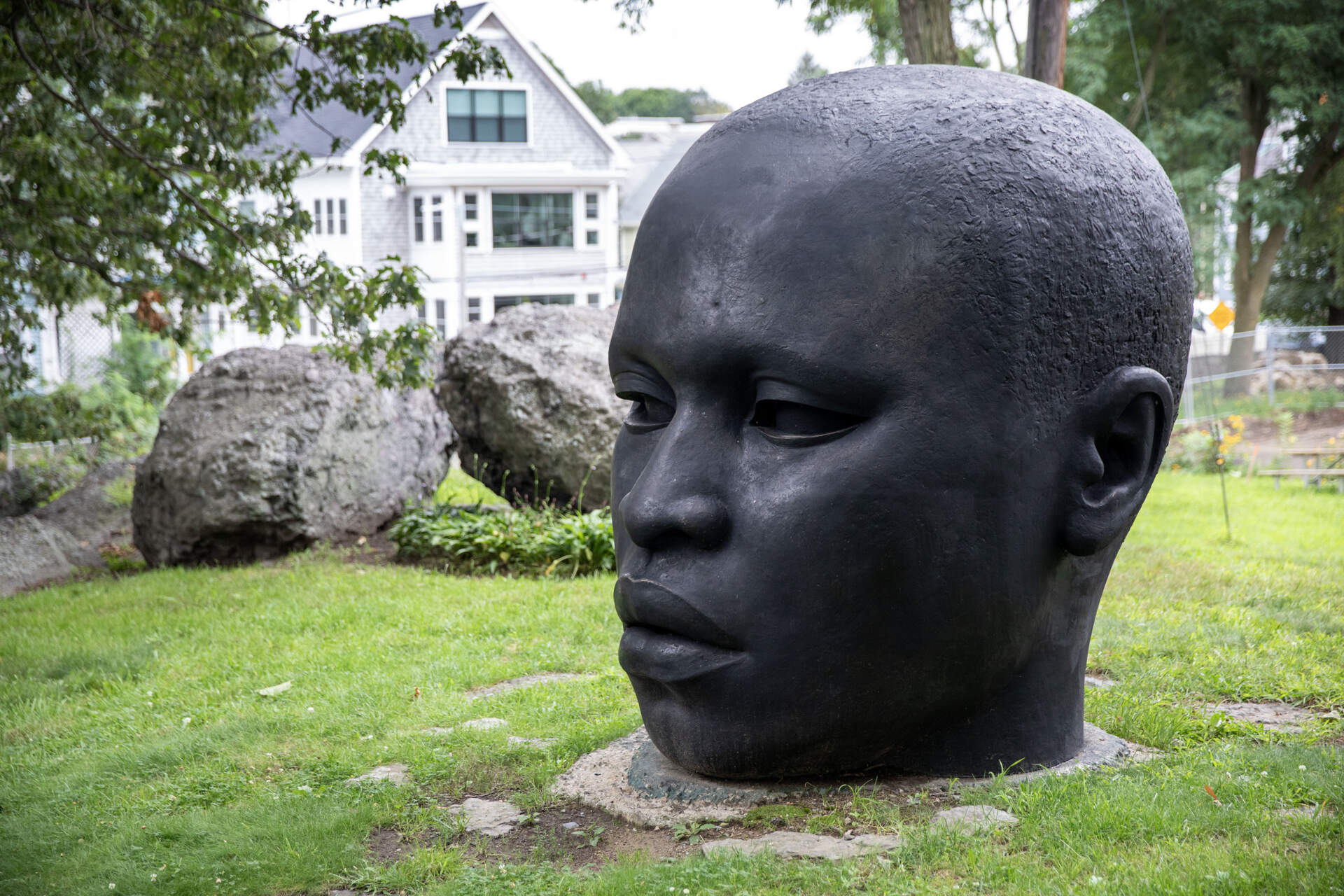 &quot;Eternal Presence&quot; by John Woodrow Wilson at the National Center of Afro-American Artists on Walnut Avenue in Roxbury. (Robin Lubbock/WBUR)