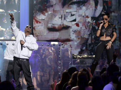 T.I. and Rihanna perform at the 2008 MTV Video Music in 2008, the year they released 'Live Your Life,' the hook of which was inspired by a meme (AP Photo/Matt Sayles).