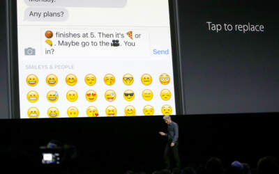 Craig Federighi, Apple senior vice president of software engineering, talks about messages in iOS10 at the Apple Worldwide Developers Conference in 2016, more innocent times. (AP Photo/Tony Avelar)