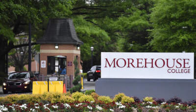 People enter the campus of Morehouse College in Atlanta on Friday, April 12, 2019. (AP Photo/Mike Stewart)