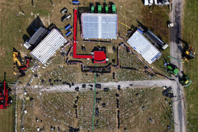 This aerial photo of the Butler Farm Show, site of the Saturday, July 13, 2024 Trump campaign rally, shown Monday, July 15, 2024 in Butler, Pa. On Saturday, Republican presidential candidate former President Donald Trump was wounded during an assassination attempt while speaking at the rally. (Gene J. Puskar/AP)