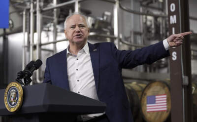 Gov. Tim Walz, D-Minn., speaks before President Joe Biden at the Earth Rider Brewery, Jan. 25, 2024, in Superior, Wis. (Alex Brandon/AP)