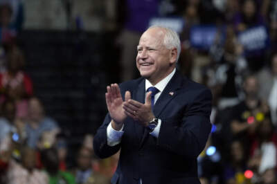 Democratic vice presidential nominee Minnesota Gov. Tim Walz attends a campaign rally in Philadelphia, Tuesday, Aug. 6, 2024. (Matt Rourke/AP)