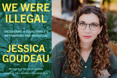 The cover of &quot;We Were Illegal&quot; and author Jessica Goudeau. (Courtesy of Penguin Random House and Lisa Woods)