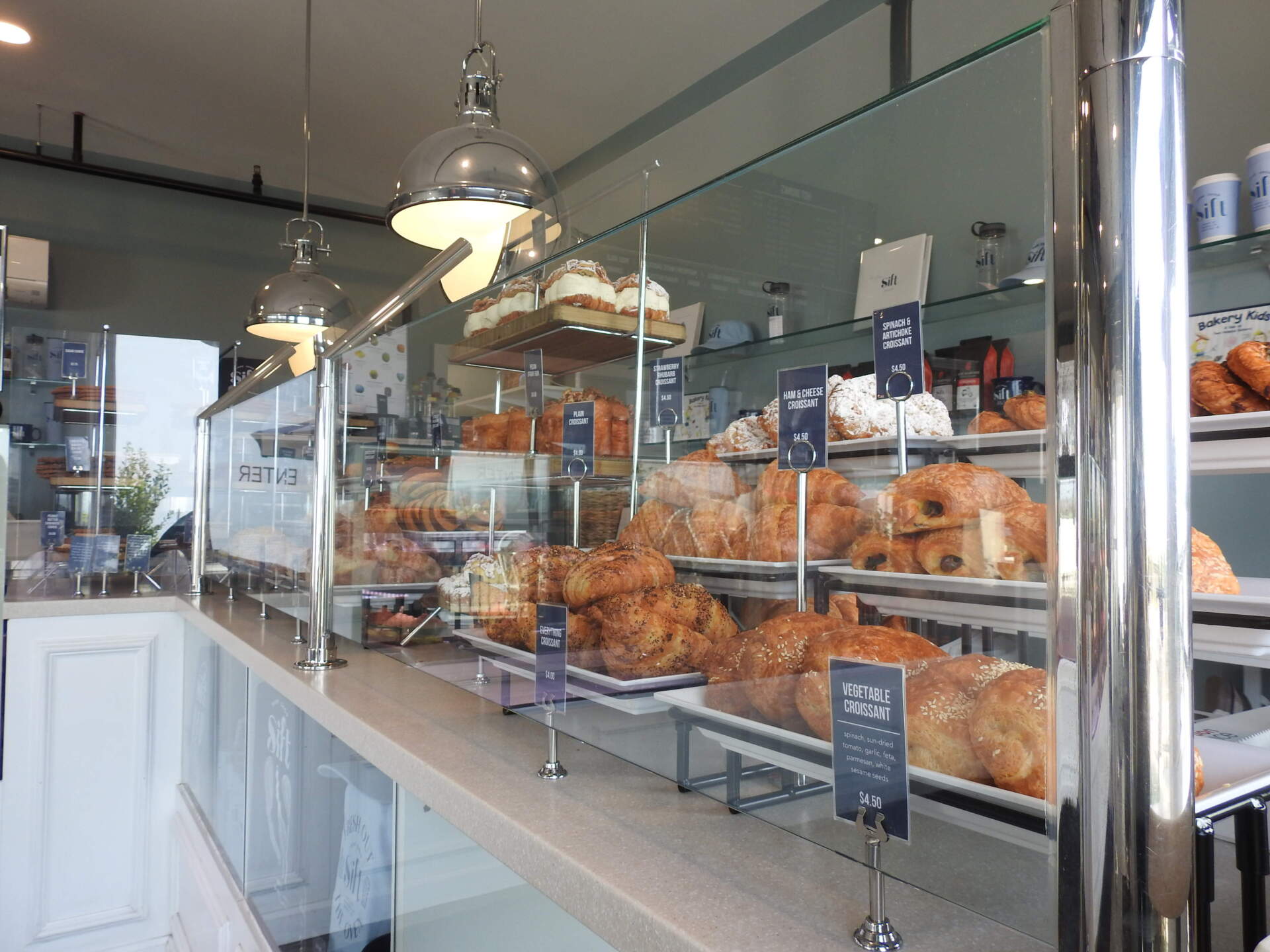 An assortment of pastries at Sift Bake Shop in Niantic, Conn. The outdoor seating area has a view of Niantic Bay. (Eda Uzunlar/WSHU)