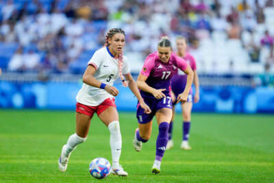 Trinity Rodman of United States (L) against Klara Buehl of Germany (R) during the Women's semifinal match between United States of America and Germany during the Olympic Games Paris on August 6, 2024 in Lyon, France. (Daniela Porcelli/ISI Photos/Getty Images)