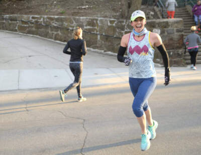 The author joins the November Project Boston crew for a hill workout in April 2017. (Courtesy Laura Green)