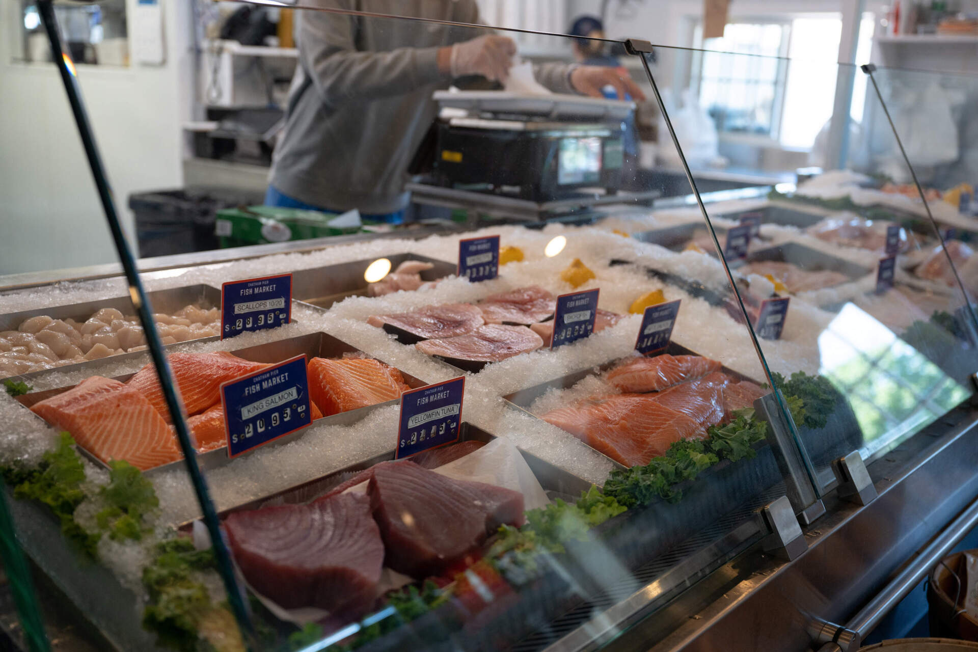 Seafood for sale at the Chatham Pier Fish Market in Chatham, Mass. (Raquel C. Zaldívar/New England News Collaborative)