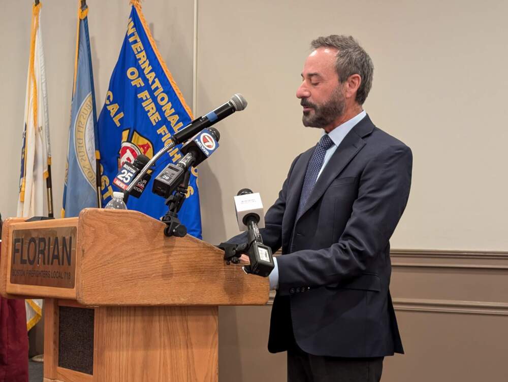 Dr. Octavio Diaz, president of Steward Health Care's north region, responded to residents frustrated over the company's plan to shutter Carney Hospital as it restructures through bankruptcy. (Priyanka Dayal McCluskey/WBUR)