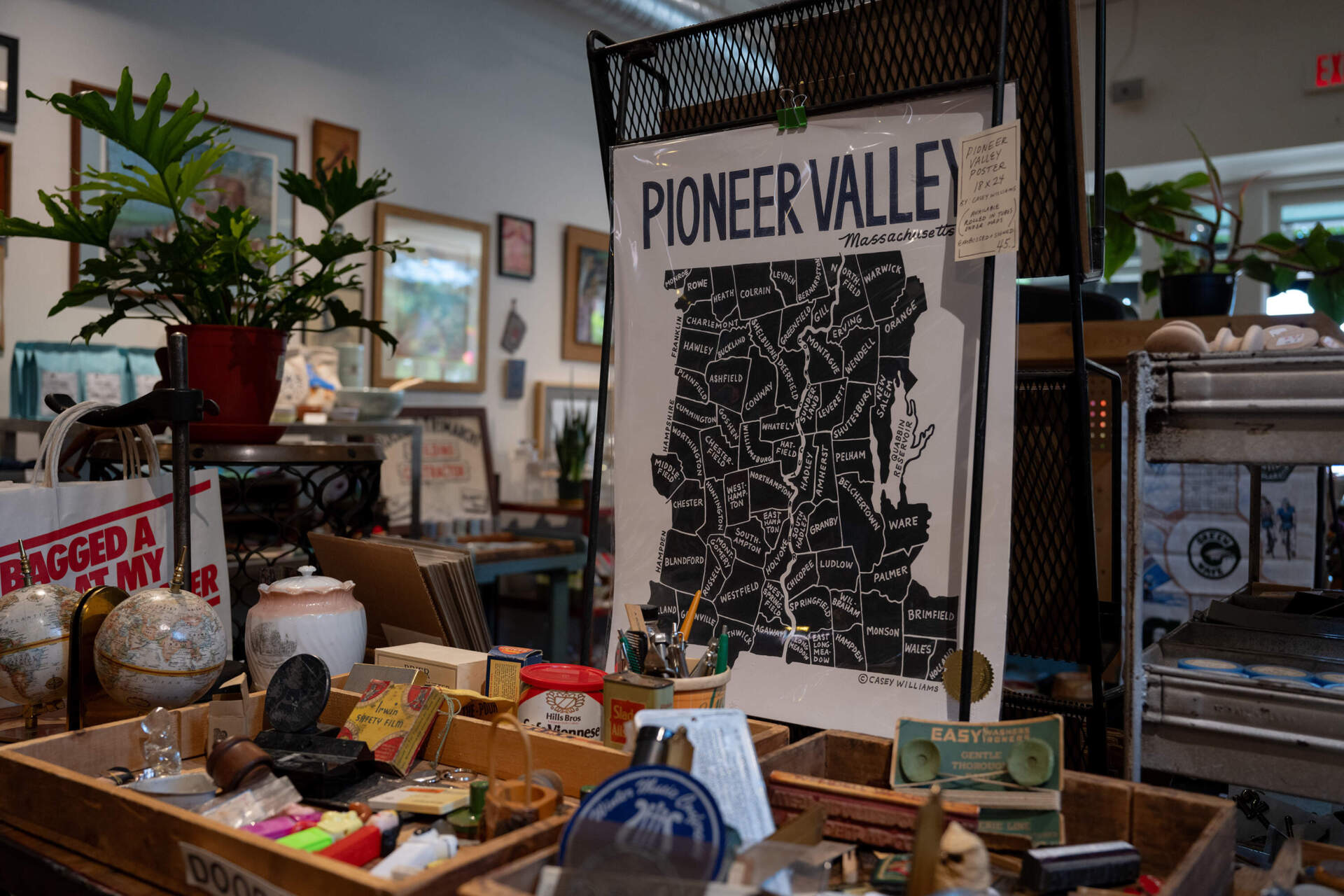 Items for sale at LOOT found and made in Turners Falls, Mass., in June 2024. (Raquel C. Zaldívar/New England News Collaborative)